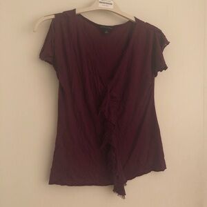 Banana Republic Burgundy Ruffle Shirt in Medium